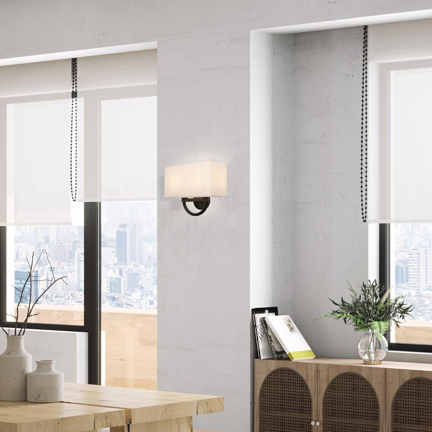 Industrial 2-Lights Wall Sconce Fixtures with White Textile Shade, Vintage Double Head Wall Light Lamps Decor for Hallway Bedroom Living Room Bathroom Corridor