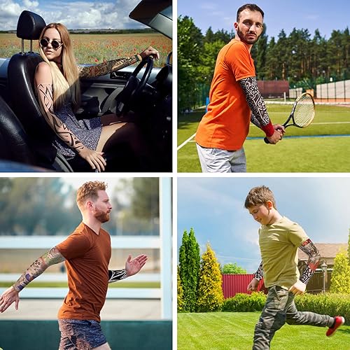 Miniatura 4 de Mangas de brazo de tatuaje paquete de 10 tatuajes temporales falsos para hombres y mujeres mangas de tatuaje protección solar UV para actividades y