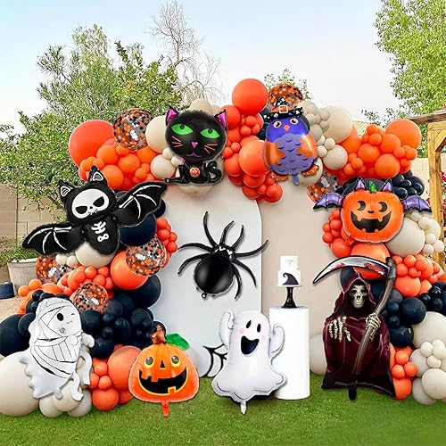 Miniatura 5 de Juego de 9 globos de Feliz Halloween, fantasma, araña, murciélago, calabaza, gato negro, globos de aluminio para decoraciones de fiesta de Halloween