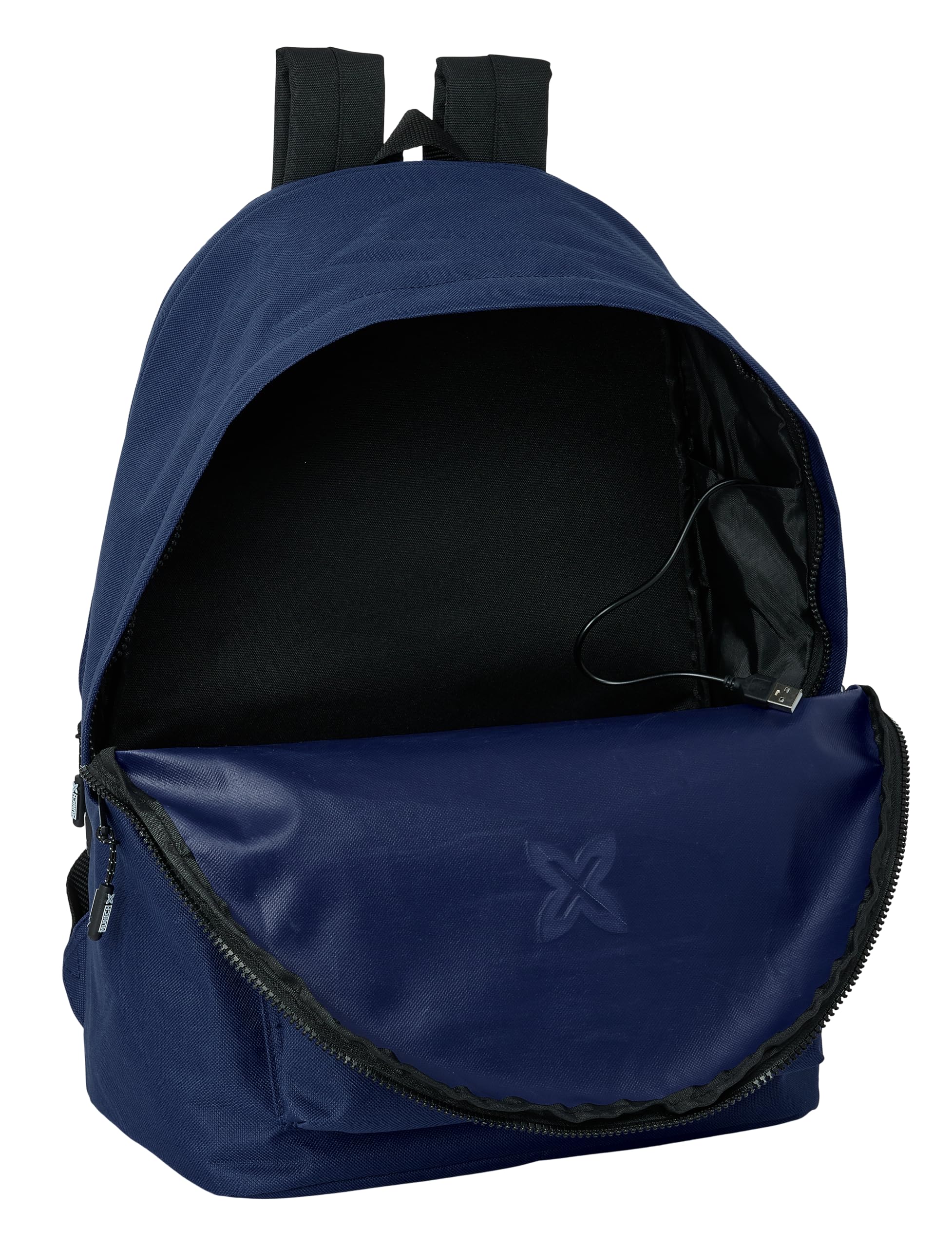 safta Munich Basic - Zaino per computer portatile da 15,6" e USB, ideale per giovani di diverse età, tessuto riciclato, comodo e versatile, qualità e resistenza, 31 x 18 x 44 cm, colore, Blu marino,