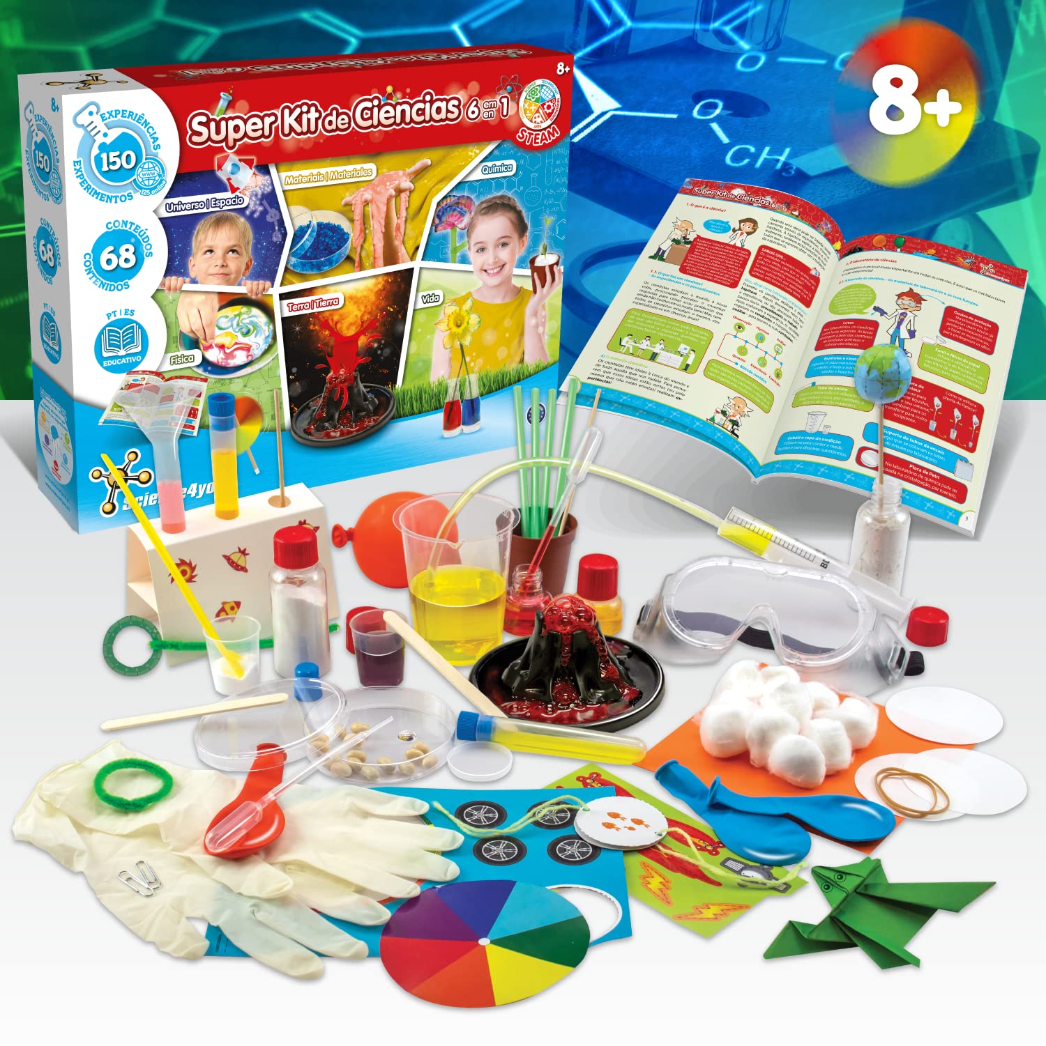 Science4you Súper Kit de Ciencias 150 Experimentos para Niños 8+ Años, Juguetes Educativos Stem, Juegos de Ciencias, Manualidades y Regalos para Niñas y Niños 8 9 10 11 12+ Años