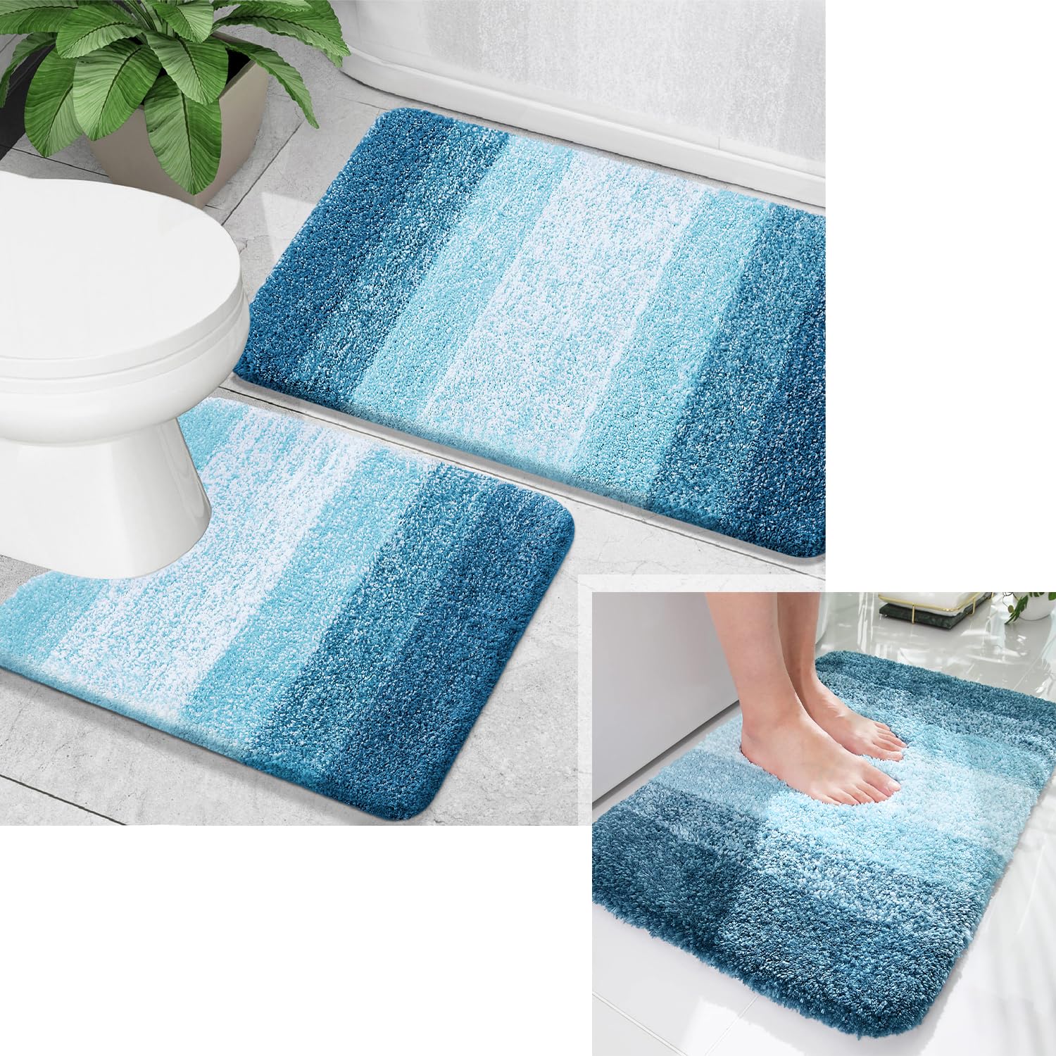Amazon.com: OLANLY Ombre Bath Rug and Bathroom Rugs Sets 2 Piece, Bath ...
