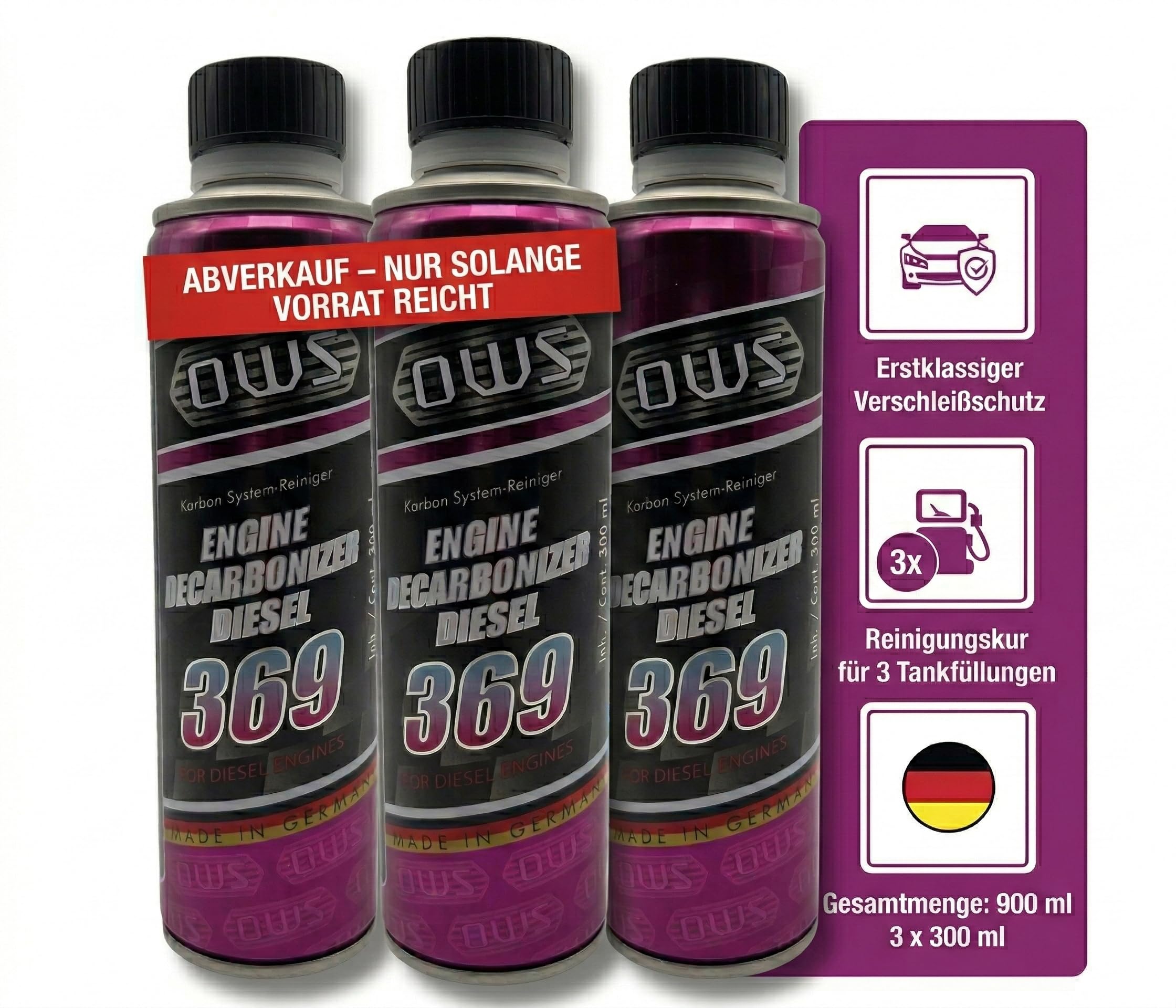 OWS 369 Diesel Karbon- & Düsen-System-Reiniger 3x300ml – Tiefenreiniger für Diesel-Einspritzsystem, Ansaug & Brennraum – Entfernt Ablagerungen & Verharzungen - 2