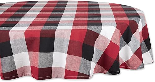 DII Tri-Color Check Collection - Mantel 100% algodón, 70 pulgadas, redondo, color rojo cardenal