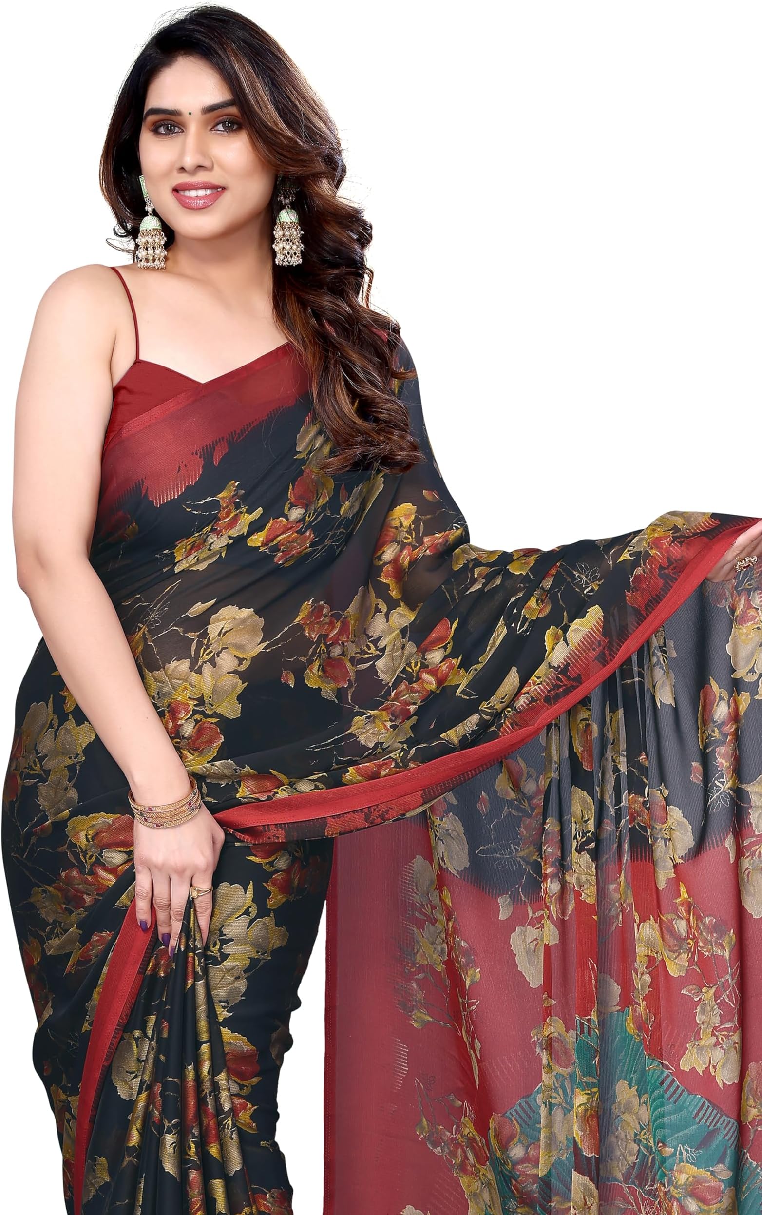 MIRCHI FASHION Women's Stylish Ethnic Chiffon Leheriya Printed Saree with Blouse Piece
