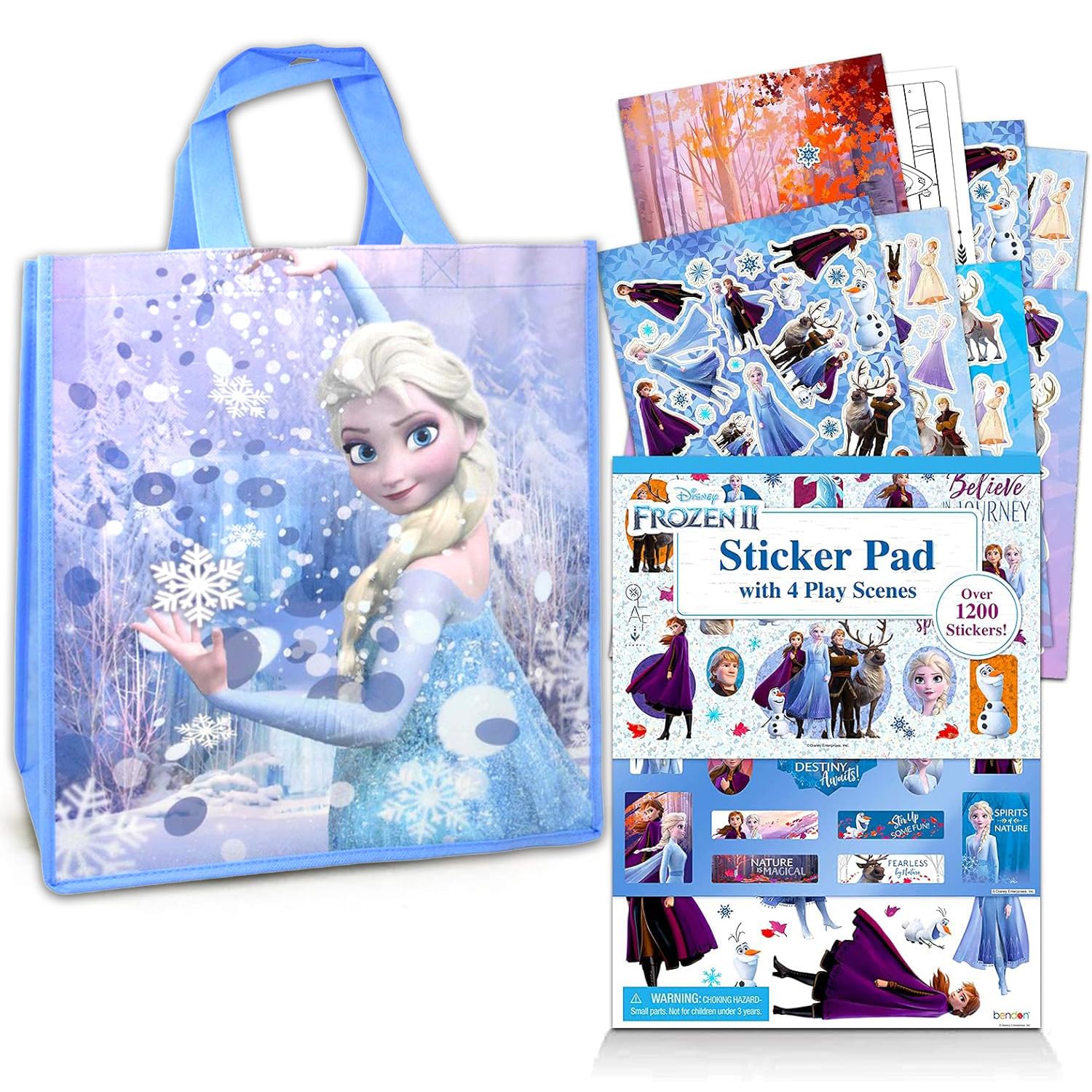 Disney Frozen 2 Sticker Pad and Tote Set - Bundle with Frozen 2 Sticker Book with 4 Play Scenes and Over 1200 Stickers Plus Tote Bag For Kids, Toddlers, Girls (Frozen Party Favors)