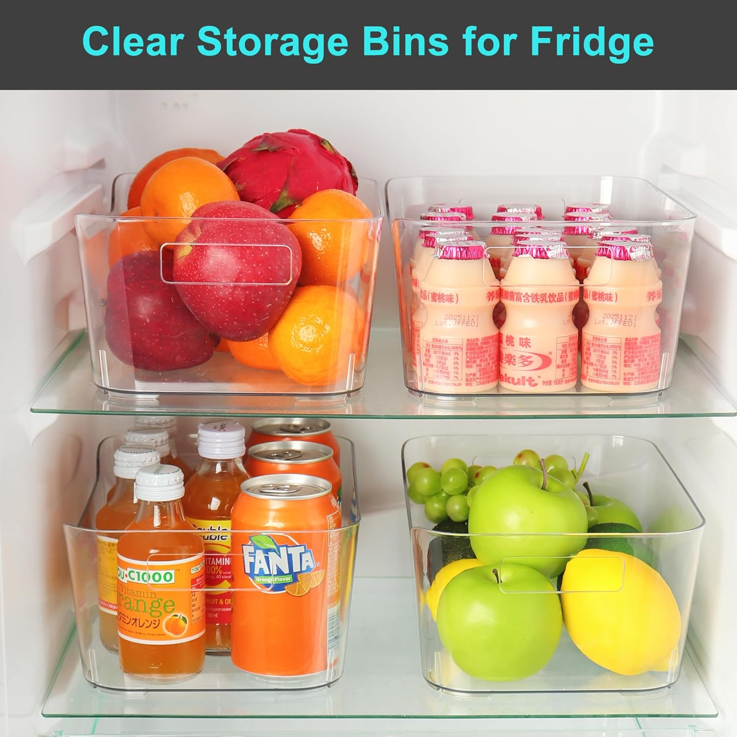 12 Pack Plastic Storage Bins, Clear Pantry Organizers and Storage, Multi-Use Organizer Bins for Kitchen, Office, Fridge, Cabinet and Shelf Organization