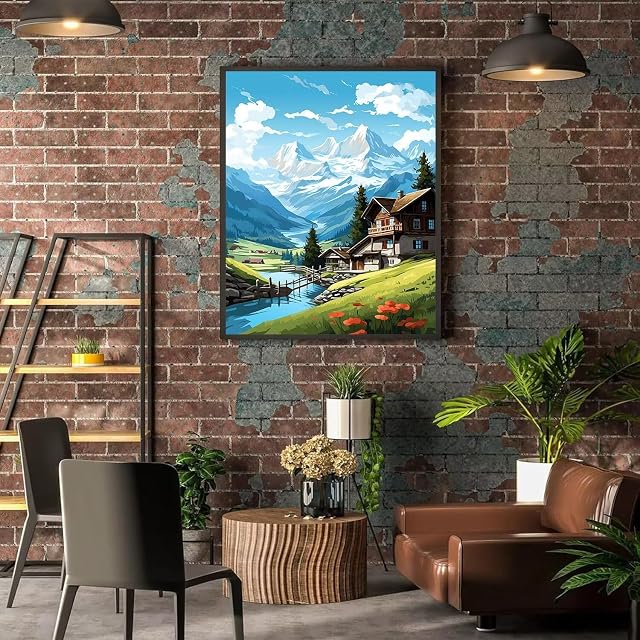 Foto 2 de 7 de Pintar por Numeros Suiza, 60x80cm Kit de Pintura por Números para Adultos y Niños al óleo de Lienzo DIY
