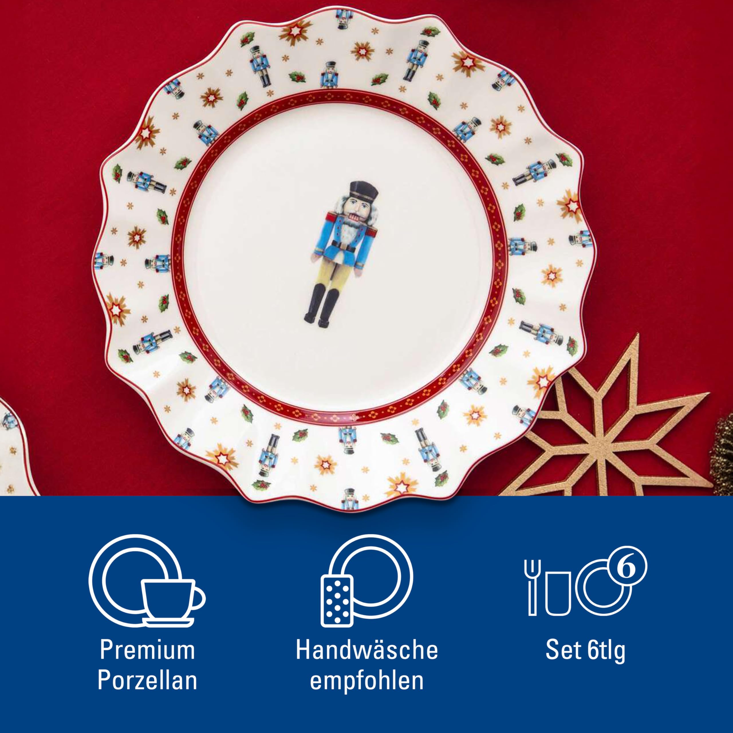 Villeroy & Boch - Toy's Delight Frühstücks-Set für 2 Nussknacker 6 teilig Bunt, Weihnachten, Geschirr Set mit Frühstückstellern, Tassen und Schüsseln, Weihnachtsgeschirr, Premium Porzellan