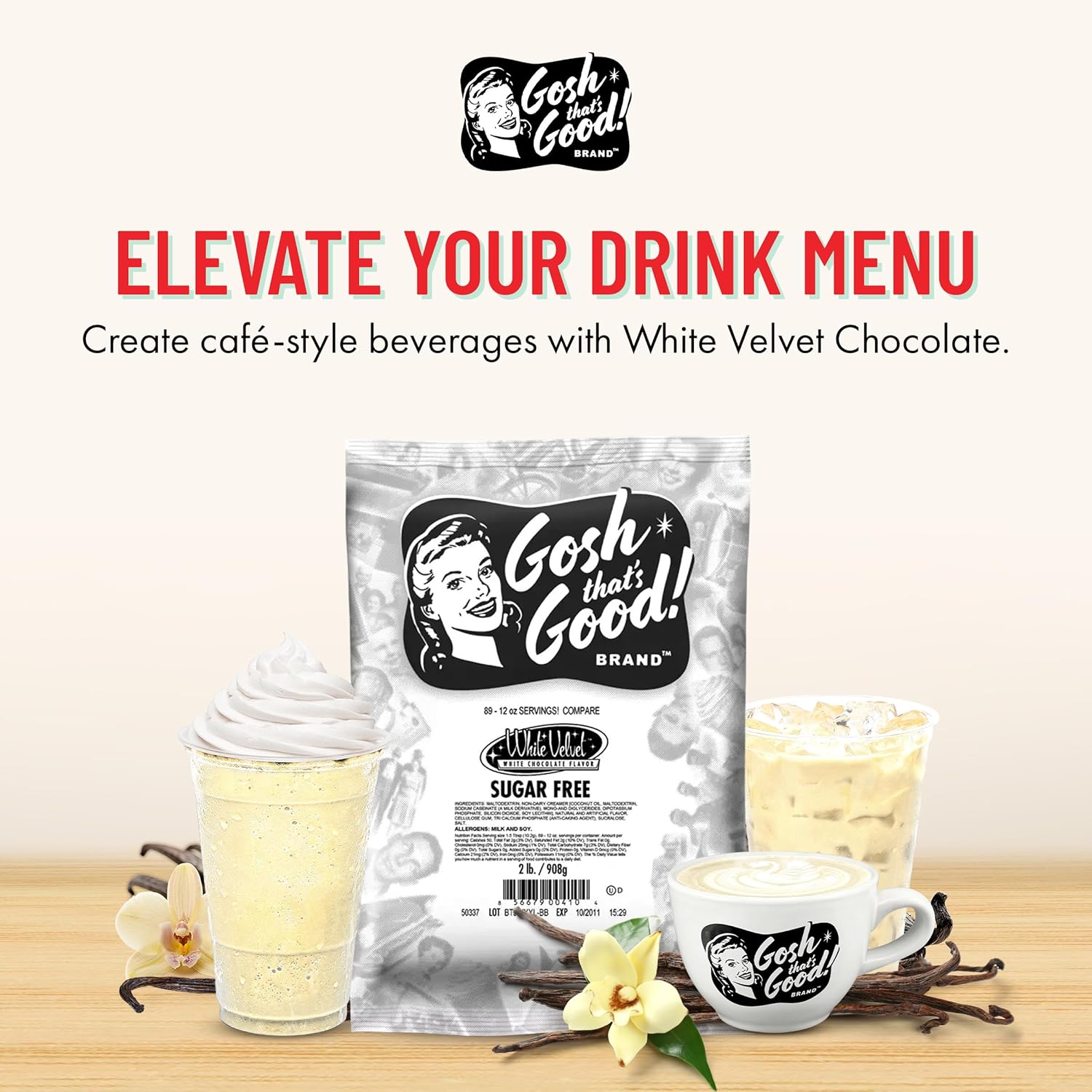 Gosh That’s Good! Sugar-Free White Velvet Chocolate Flavor – 2 lb – Low-Calorie, Lactose-Free