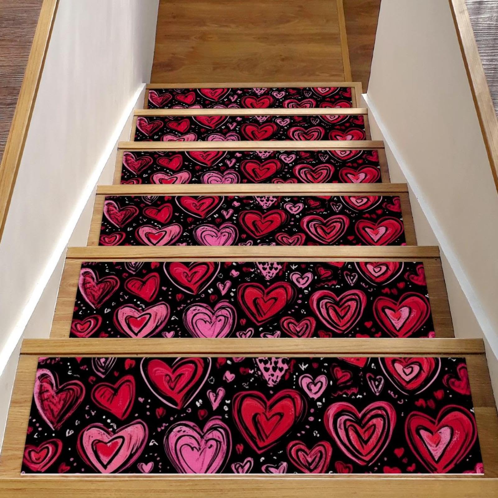 Tapis d'escalier réutilisables Saint-Valentin déco marche escalier cœur rouge rose