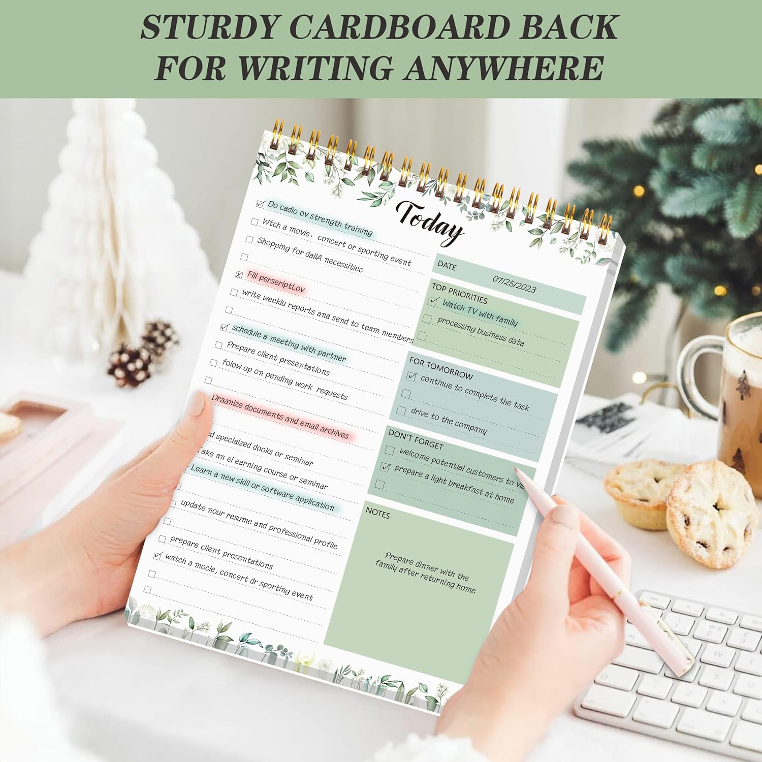 To Do List Notepad - Daily Planner Notepad 104 Pages Task Planner, 6.7" x 9.8" Double Sided Spiral Notebook with Checklist Productivity Planning Pad for Work Office Home-Green - Image 5