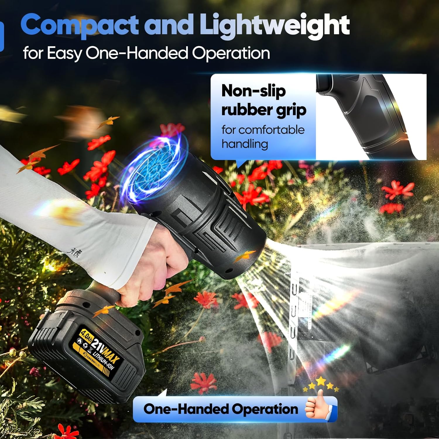 Portable Dust Cleaner, Leaf Blower Cordless, Hand Air Blower, Blower, Leaf Blower Cordless with Battery and Charger for Lawn, Patio Cleaning, Leaves and Dust Blowing (2 Batteries)