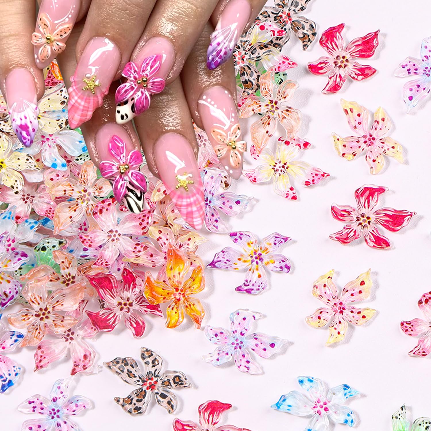No115.ネイル☆キラキラひし形☆ダイヤ☆フラワー Amazon.com: 3D Hawaii Flowers for Nails,Spring Hibiscus Floral