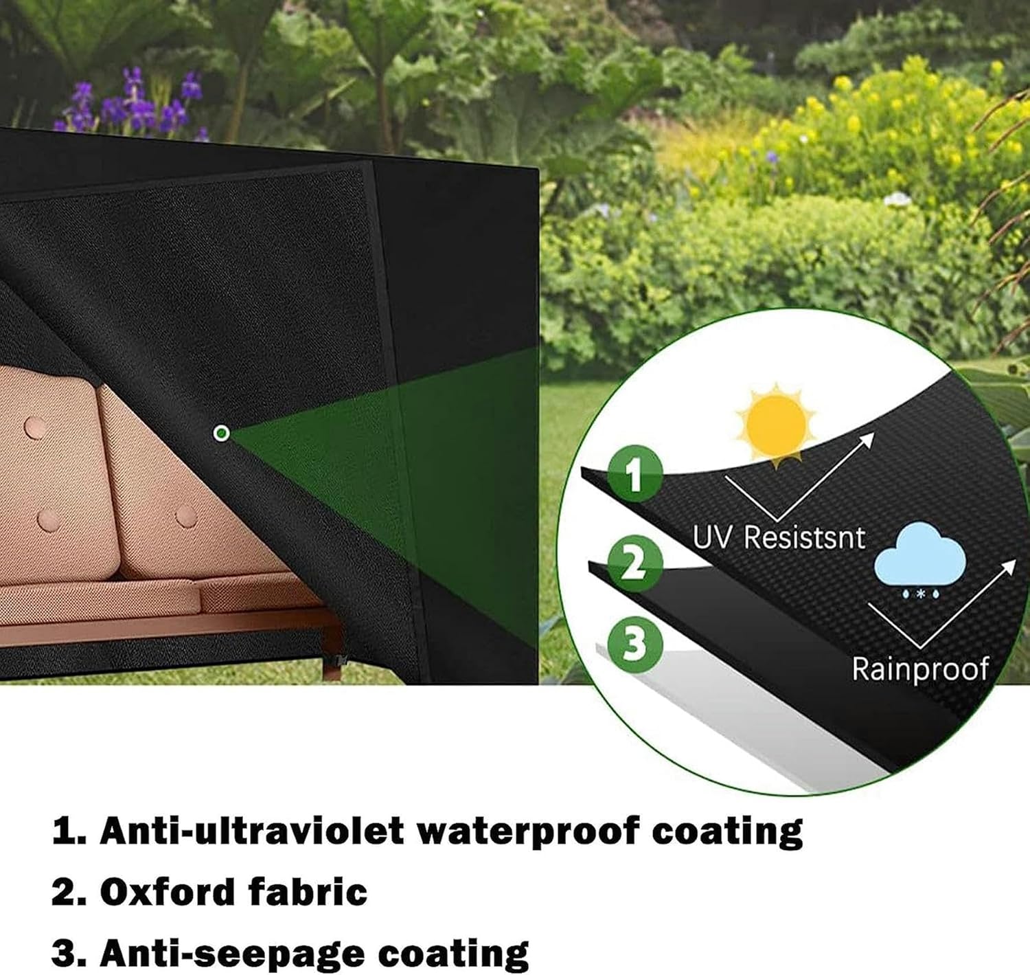 FLTRGO 3 Seater Garden Swing Cover,Waterproof Anti UV Hammock Swing Glider Cover,Heavy Duty Patio Furniture Covers,420D Outdoor Swing Seat Covers
