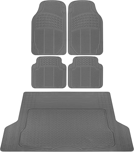BDK OF-554 - Juego de alfombrillas de goma para automóvil, delantero y trasero universal con forro de alfombrilla de carga para maletero, sedán,
