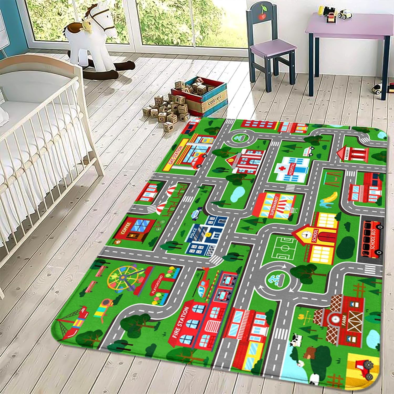 Kids Carpet Mat Rug, City Road Map Mat for Kids Cars, 3x5 FT, Educational Road Traffic Mat for Kids Bedroom, Nursery Room, Toddler Classroom, Area Rug for Preschool,Learn Safely