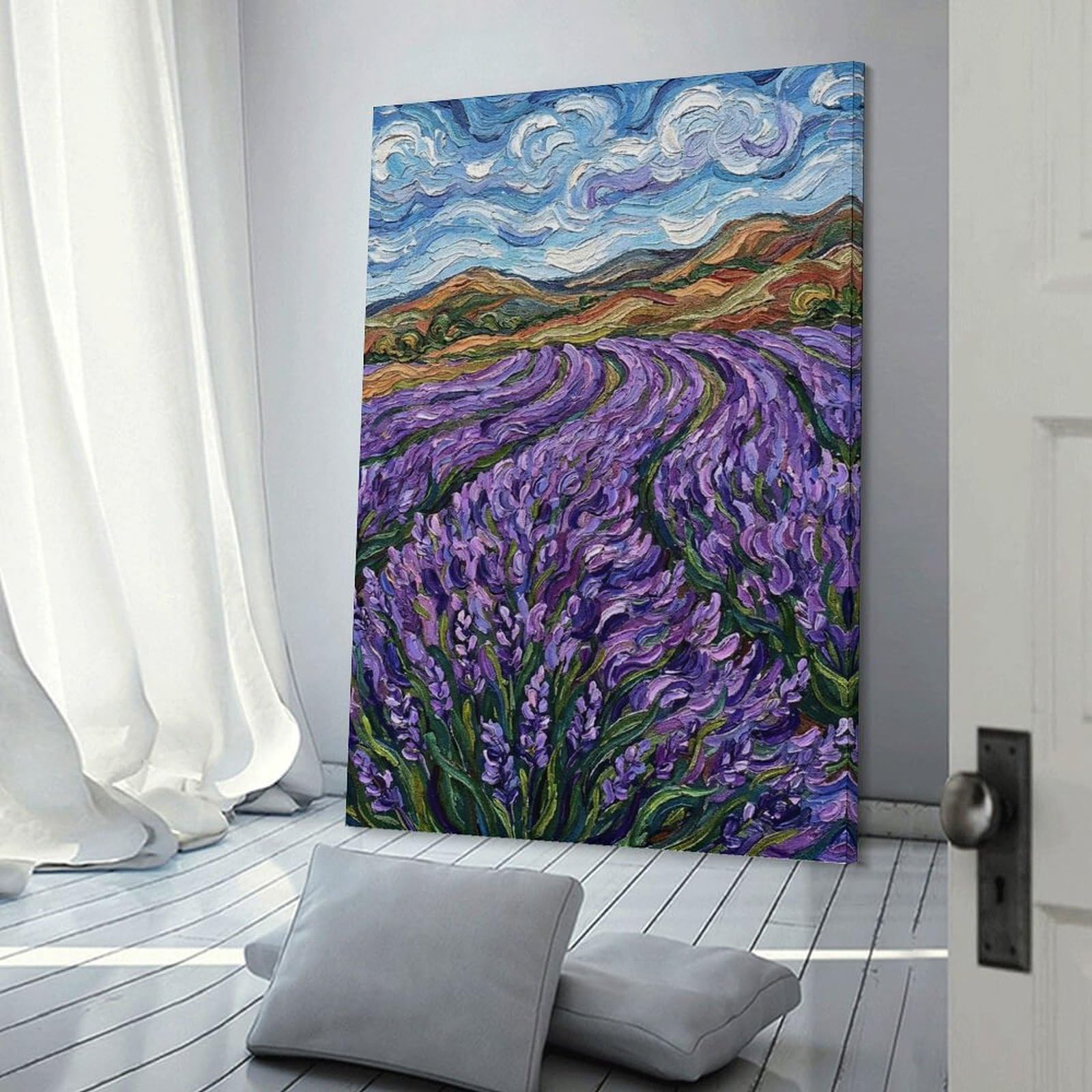 Junmoney Lavender Field Impressionist Painting Hanging Wall Art, 24x36inch(60x90cm), for Home Walls, Creative Rooms Or Shared Spaces, A Flexible Wall Accent for Shared Spaces