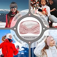 Vista 7 de Whaline Paquete de 4 diademas de punto trenzado, para invierno, anudadas, con forro mullido, turbante grueso de ganchillo, calentador de orejas