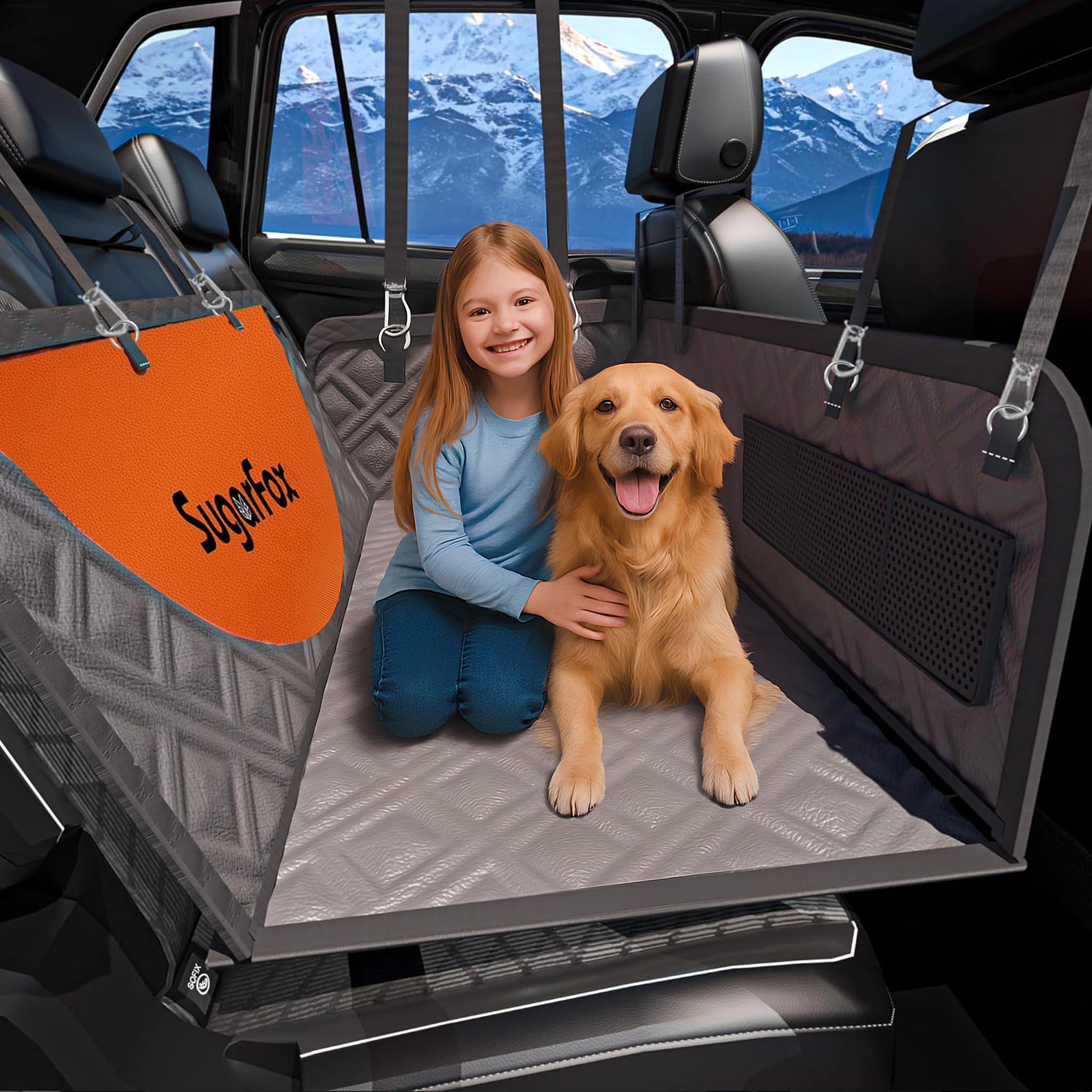 Dog Car Seat Cover for Back Seat - Upgraded PU Leather Dog Hammock, 400lbs Hard Bottom Backseat Pet Cover, Waterproof Anti-Scratch + Pet Safety Belt (Gray-54“x18”)