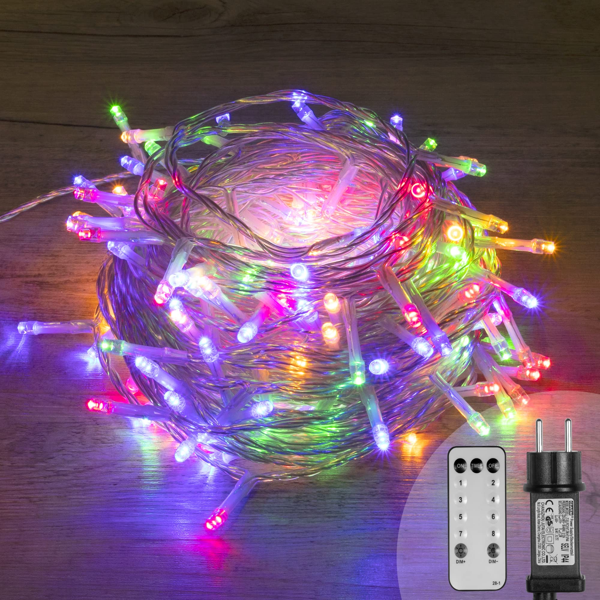 Guirnalda luminosa de 66 m, interior y exterior, 600 ledes, multicolor – Guirnalda luminosa de abeto con 8 modos y mando a distancia, incluyendo temporizador para Navidad, decoración y decoración de