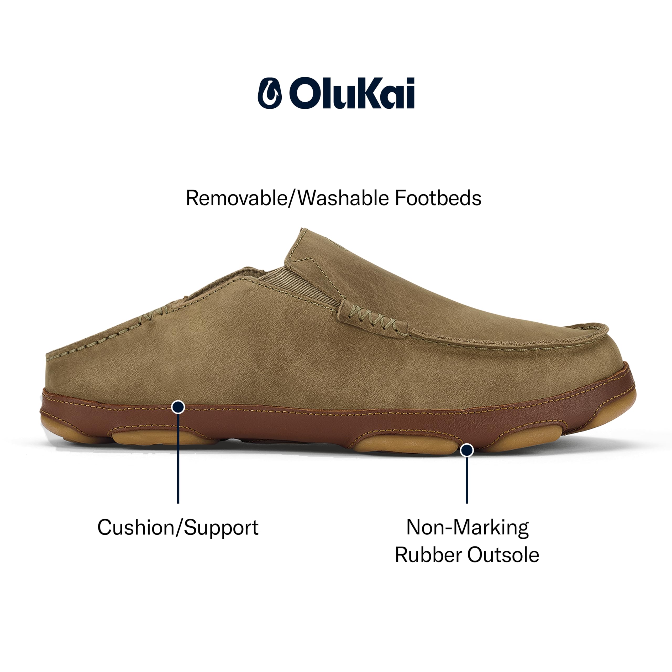 OLUKAI Moloa Men's Premium Leather Shoes, Easy Slip On & Off Design, Casual & Versatile Loafer, Drop-in Heel & Enhanced Traction