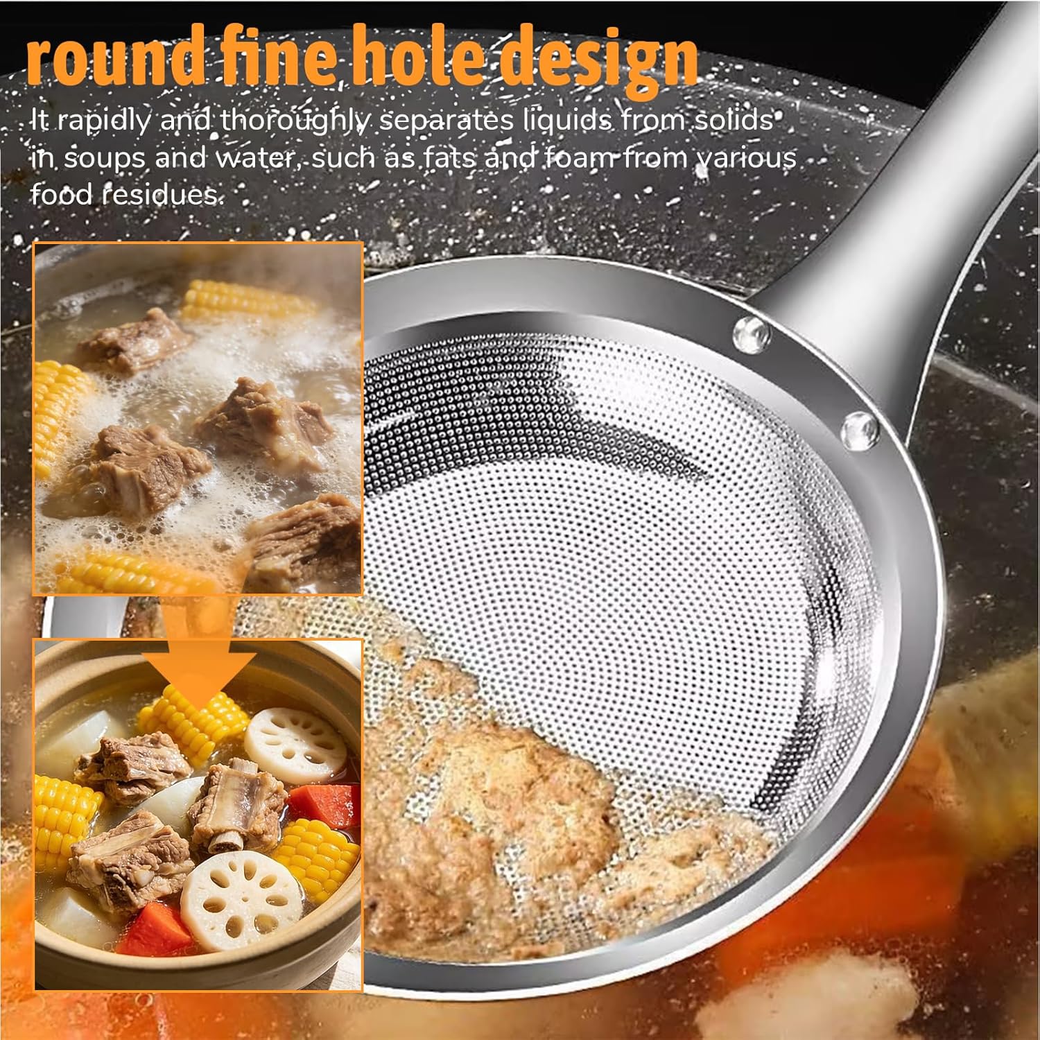 Fine Mesh Stainless Steel Colander Flat Hot Pot Fat Skimmer Fine Mesh Strainer Slotted Spoons with Handle Sieve Fines Meshes Colander Spoon Strainer for Kitchen Baking Oil Filter Kitchen Gadgets
