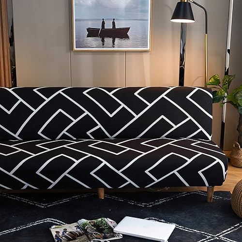 Vista 104 de MIFXIN Funda de sofá sin brazos, funda elástica plegable para sofá cama, sin reposabrazos, protector de muebles de elastano impreso lavable, sin