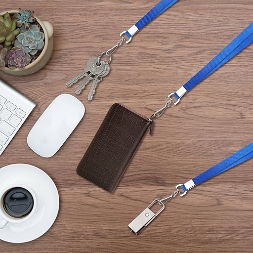 Miniatura 4 de Paquete de 50 cordones azules a granel para soporte de tarjetas de identificación, cordón plano duradero con gancho giratorio y clip para insignia