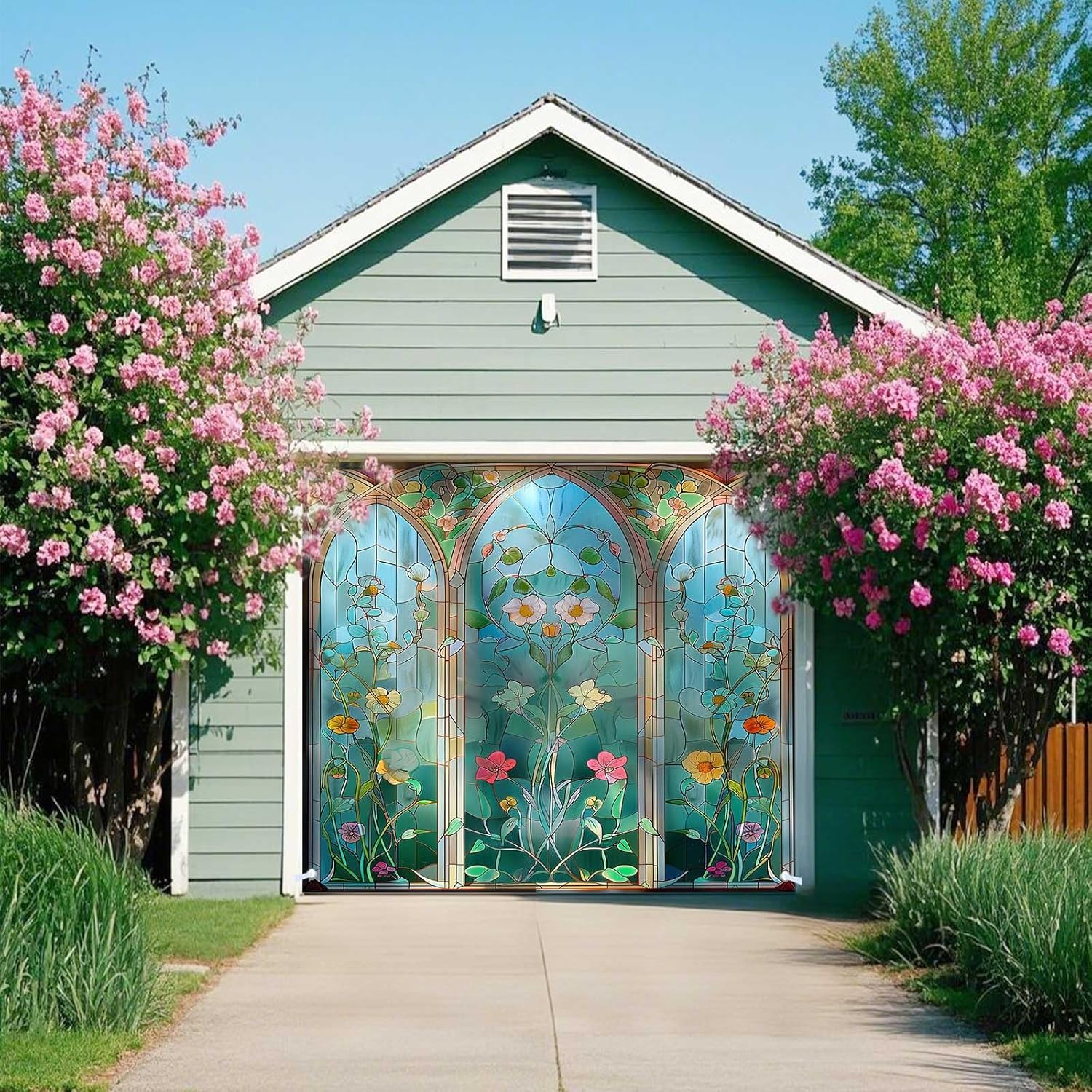 Purple Lavender Wedding Garage Door Cover Banner Decorations, Spring Flower Butterfly Bridal Shower Outdoor Car Garage Door Murals Buddy Decorations Extra Large 16 X 7 Ft