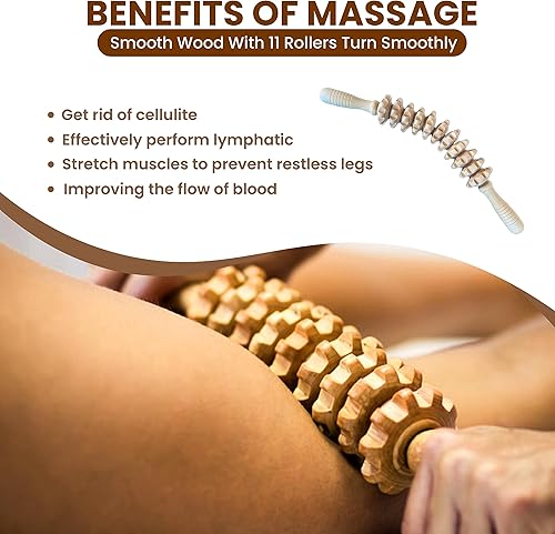 Miniatura 4 de Rodillo de masaje curvo de madera para cintura y muslos, masajeador de drenaje linfático de madera de mano para celulitis y reducción de tensión