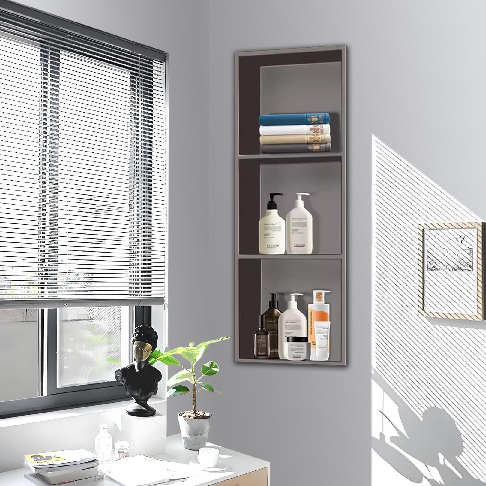Niche de douche anti-encombrement double étagère encastrée en acier inoxydable gris solide