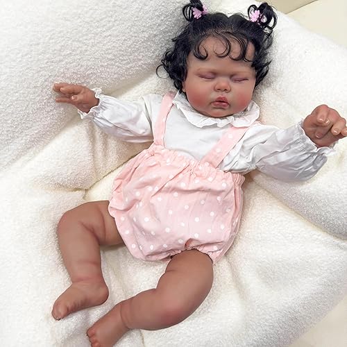 Miniatura 3 de Angelbaby Muñecas de Bebé Reborn de Niña Negra de la Vida Real de 24 Pulgadas, Muñeca de Niña Pequeña Reborn Afroamericana Grande de Silicona Suave