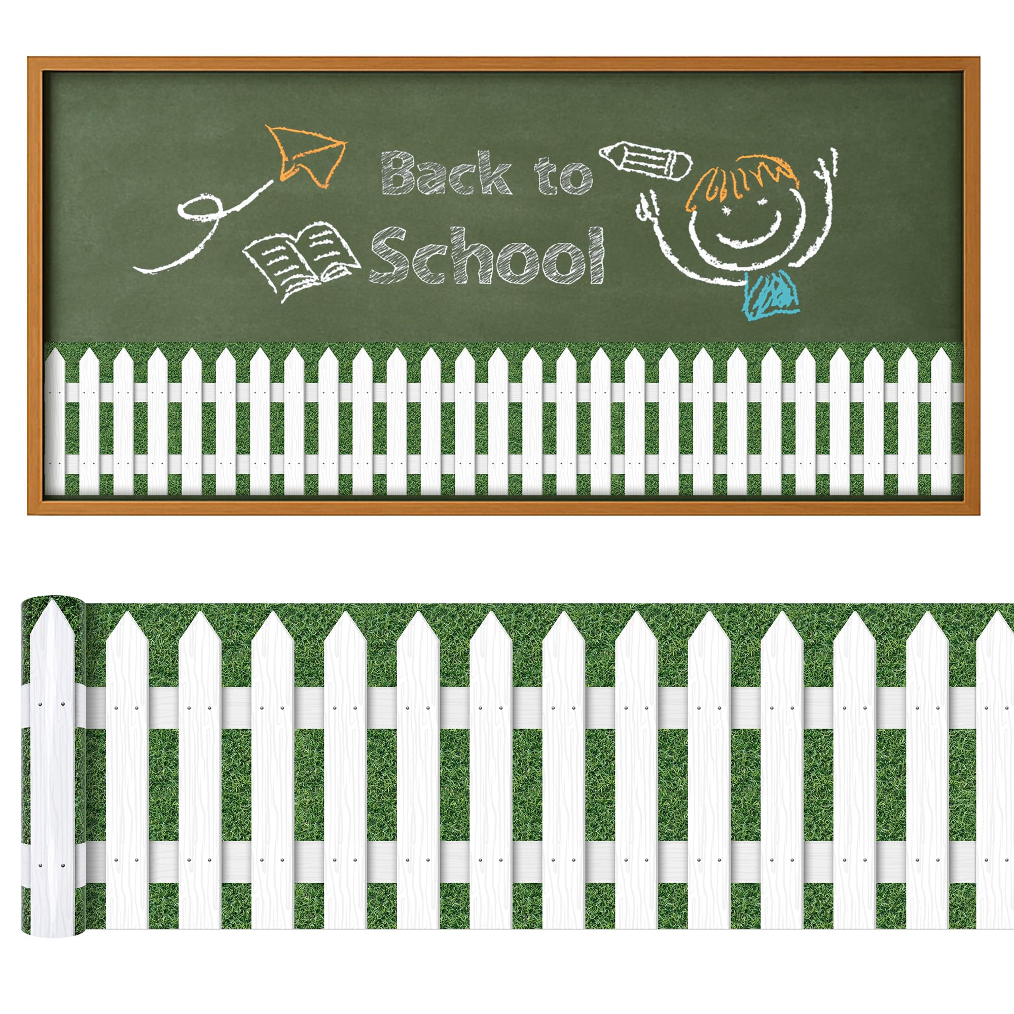 20Ft Picket Fence Bulletin Board Decoration, Waterproof White Paper Picket Fence Decor for School, Back to School Bulletin Board Fence Borders for Home Classroom Office Wall Party Supplies (A Style)-image-38