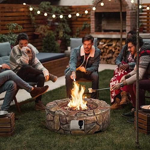 Miniatura 8 de DORTALA - Hoguera redonda de propano para exteriores, hoguera de 28 pulgadas de 40,000 BTU con piedras de propano y lava, cubierta de PVC,