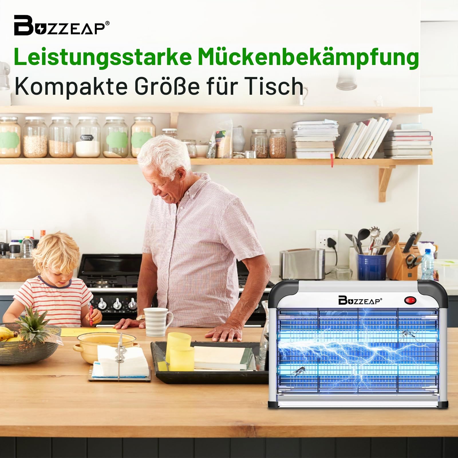 Elektrischer Insektenvernichter - 2800V UV Mückenfalle & Fliegenfalle Motten für Innenbereich, leiser Hochspannungs-Zapper gegen für Innen, Wohnzimmer & Büro
