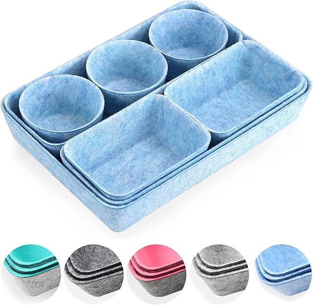 Newthinking Desk Drawer Organizer Trays, Felt Storage Box Stackable Dividers, Versatile Cosmetic Makeup Drawer Dividers for Home Office Cosmetics Storage Boxes(Blue)