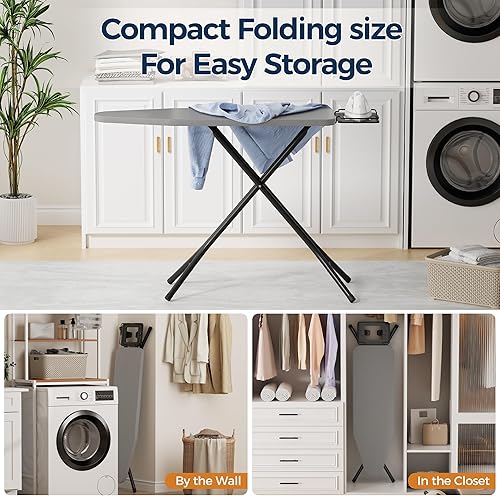 Miniatura 8 de BEWISHOME Tabla de planchar plegable, tabla de planchar resistente con 7 alturas ajustables y soporte de hierro de seguridad, patas de marco de