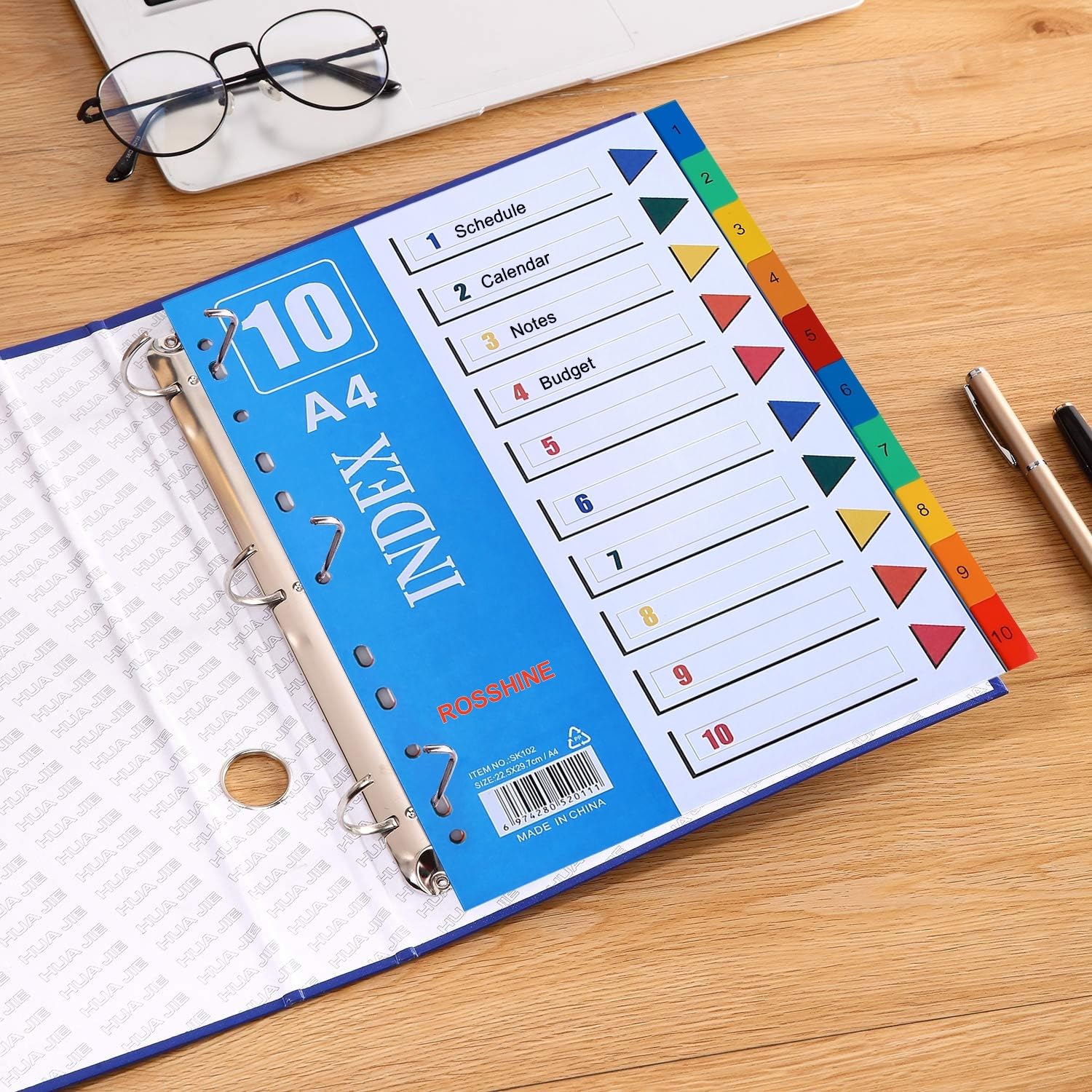 Intercalaires Classeur A4 12 Couleurs - Pack De 4 Sets Avec étiquettes Alphabétiques - 11 Trous
