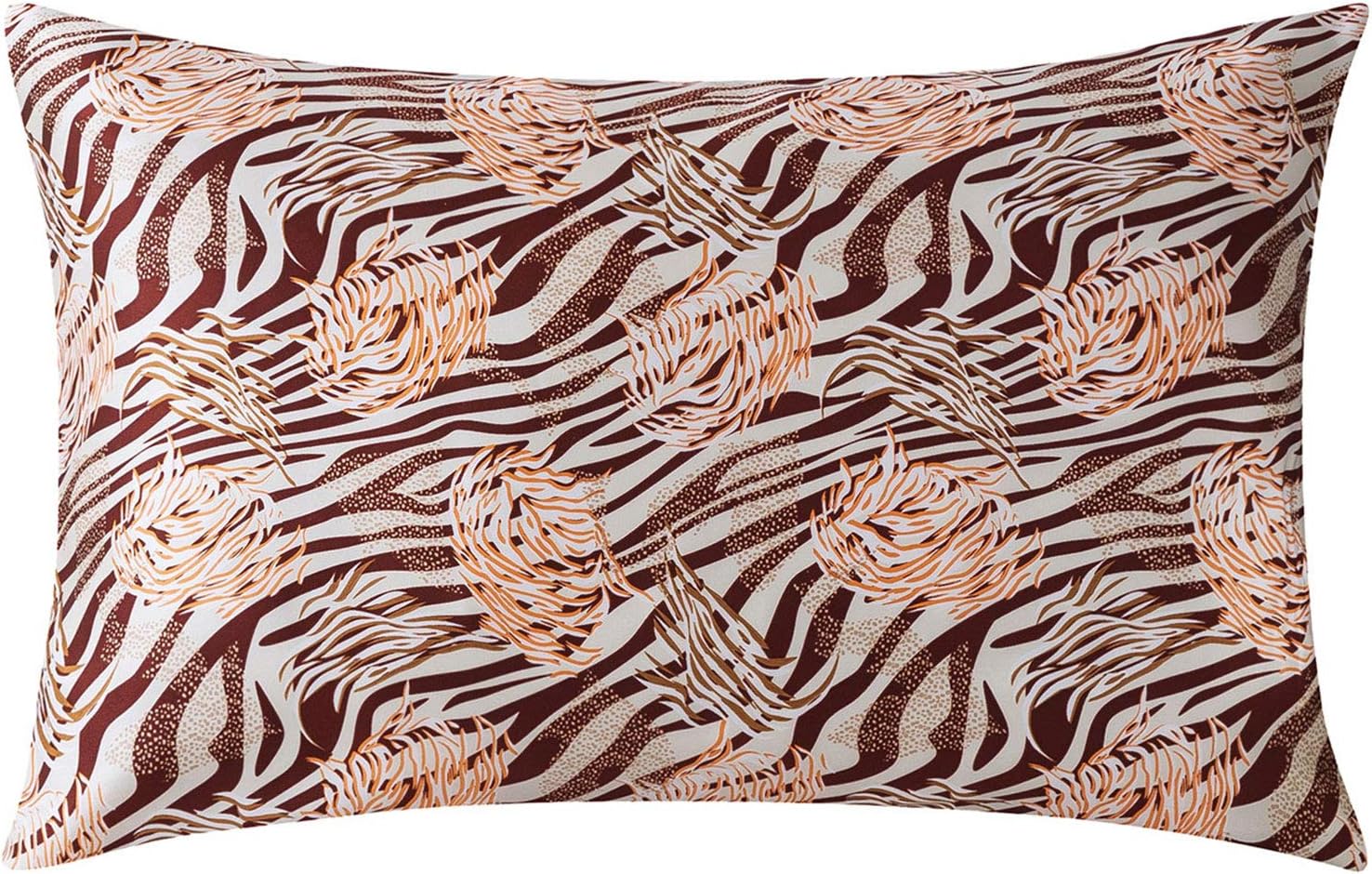 ZIMASILK 100% Natural Mulberry Silk Pillowcase for Hair and Skin,Pure Mulberry Silk on Both Sides, Floral Print,1pc (Queen 20''x30'',Brown Stripes)