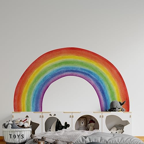 Miniatura 4 de Calcomanías de pared de arcoíris con estampado pastel para niños, calcomanías de pared grandes para despegar y pegar, acuarela, arco iris, cuarto de