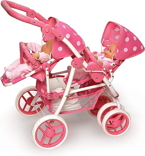 Miniatura 8 de Badger Basket Cochecito de muñeca doble reversible con lunares para muñecas de 16 pulgadas - rosalunares con asientos extraíbles