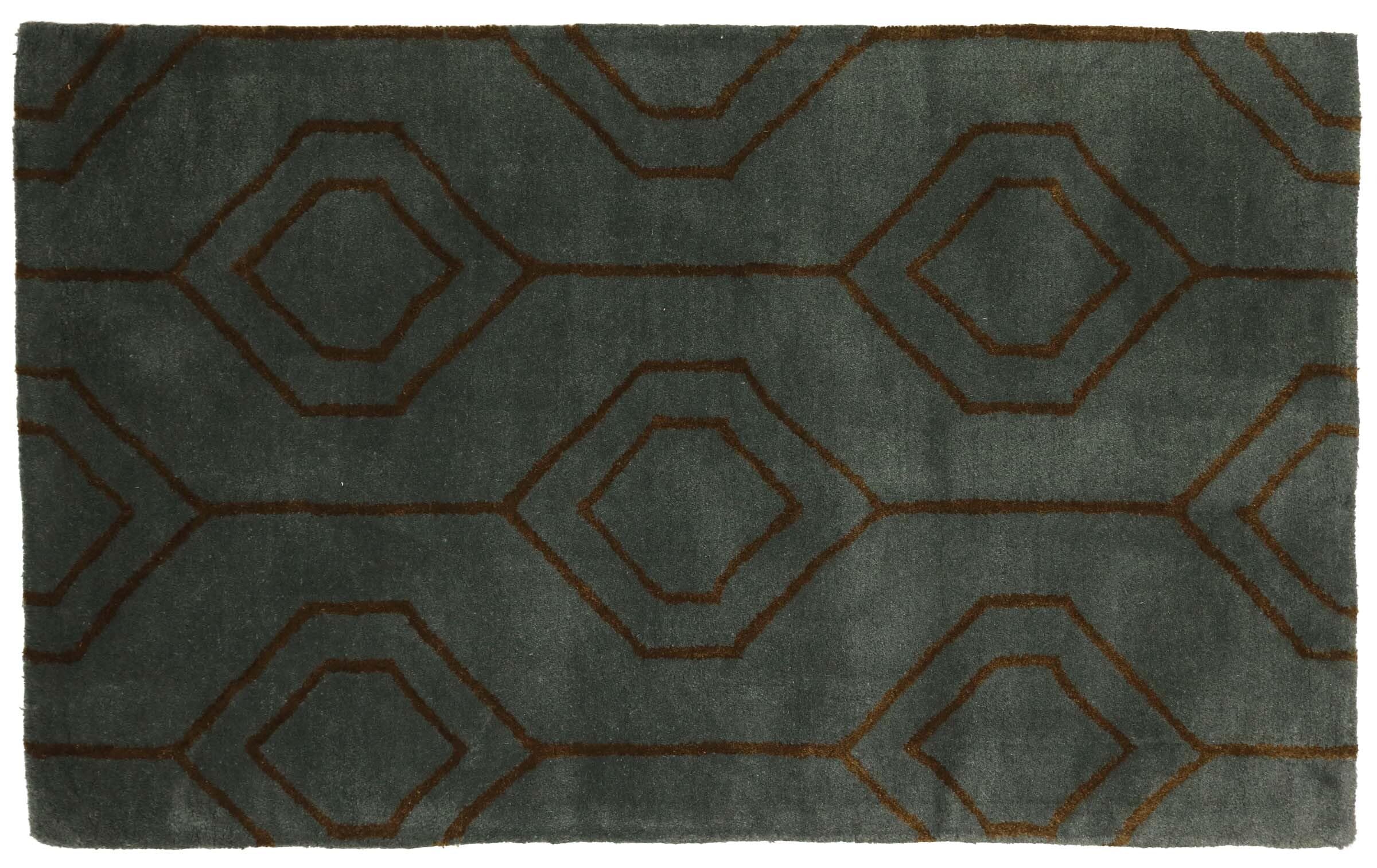 Tapis en laine vierge gris fait main 100 x 150 cm à motif moderne