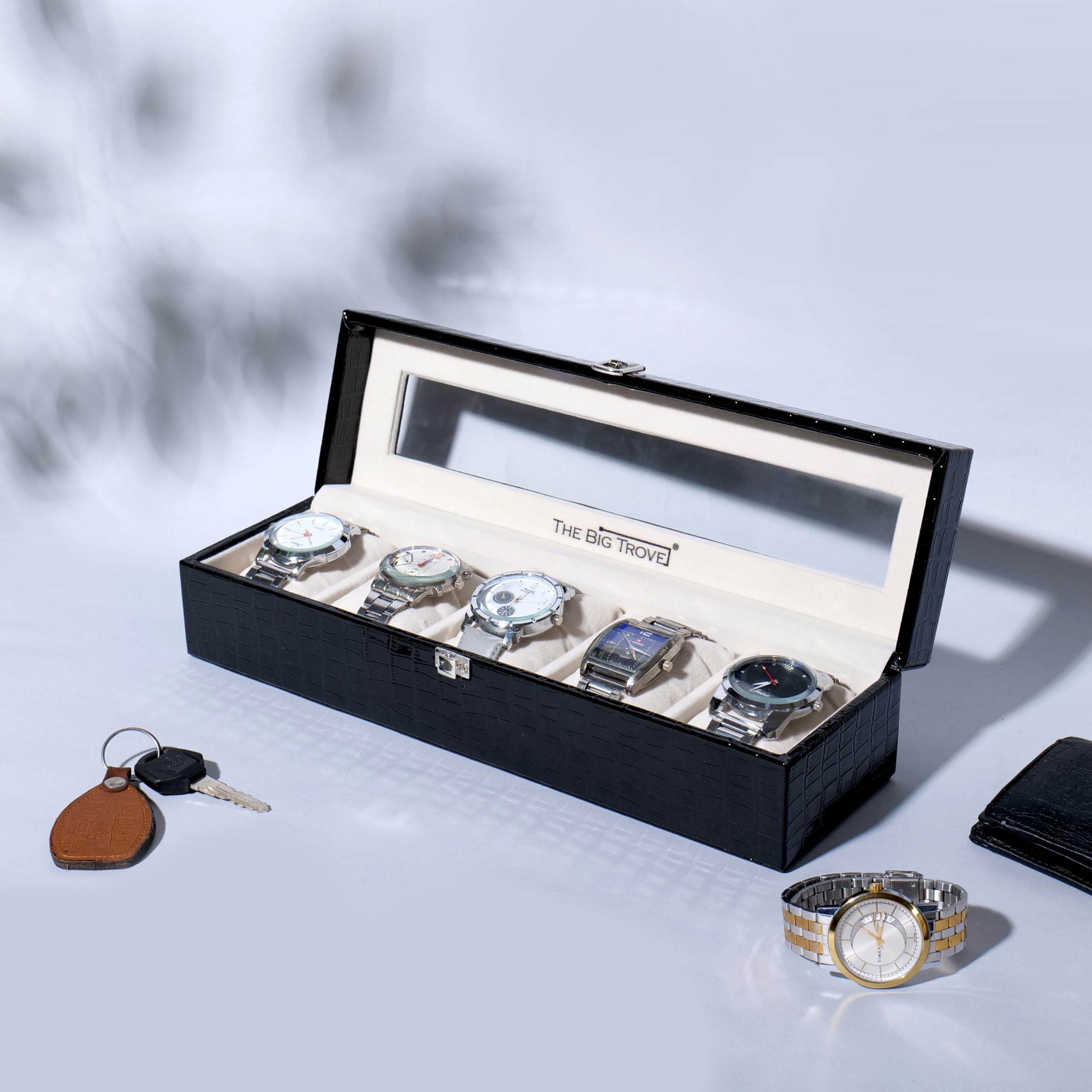La Trove Vegan Leather Watch Box Display Storage Organiser for watches and bracelets (5 Slot) (B0C4PW8FSG) Amazon Price History, Amazon Price Tracker