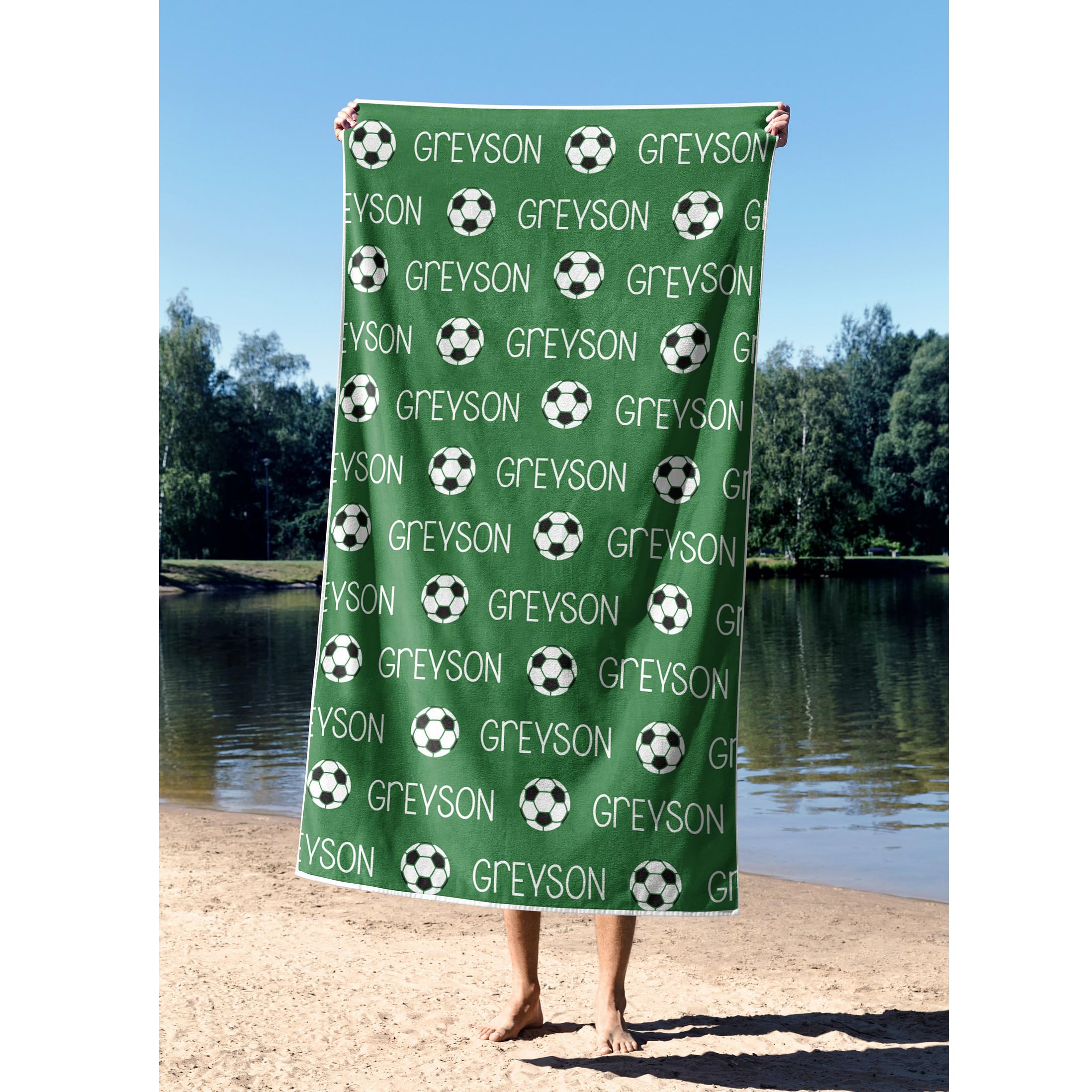 Bristow Personalized Soccer Beach Towel, Custom Name Beach Towel, Custom Soccer Beach Towels for Kids, Custom Beach Towel for Boys, Birthday Summer