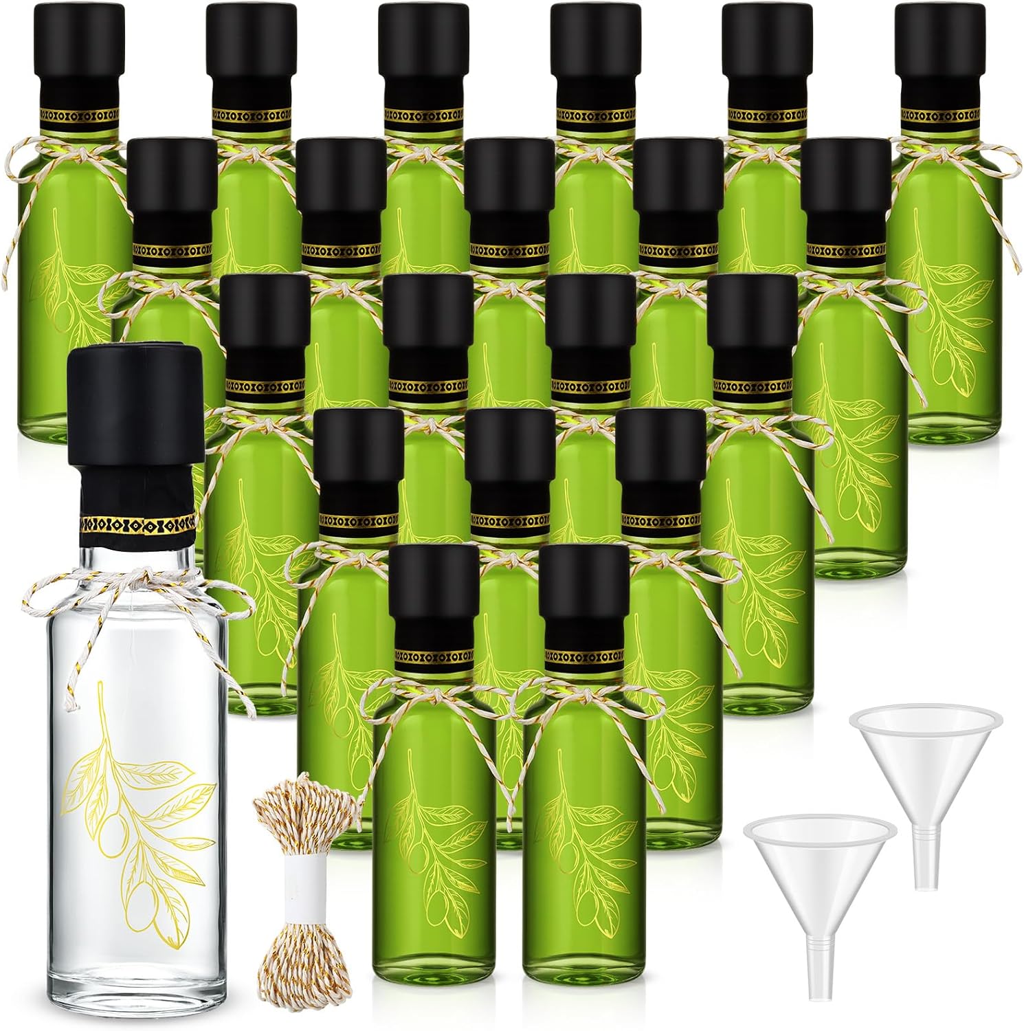 20 Pcs 4 oz Glass Olive Oil Bottles with Drippers, Caps, Seals, and Stickers