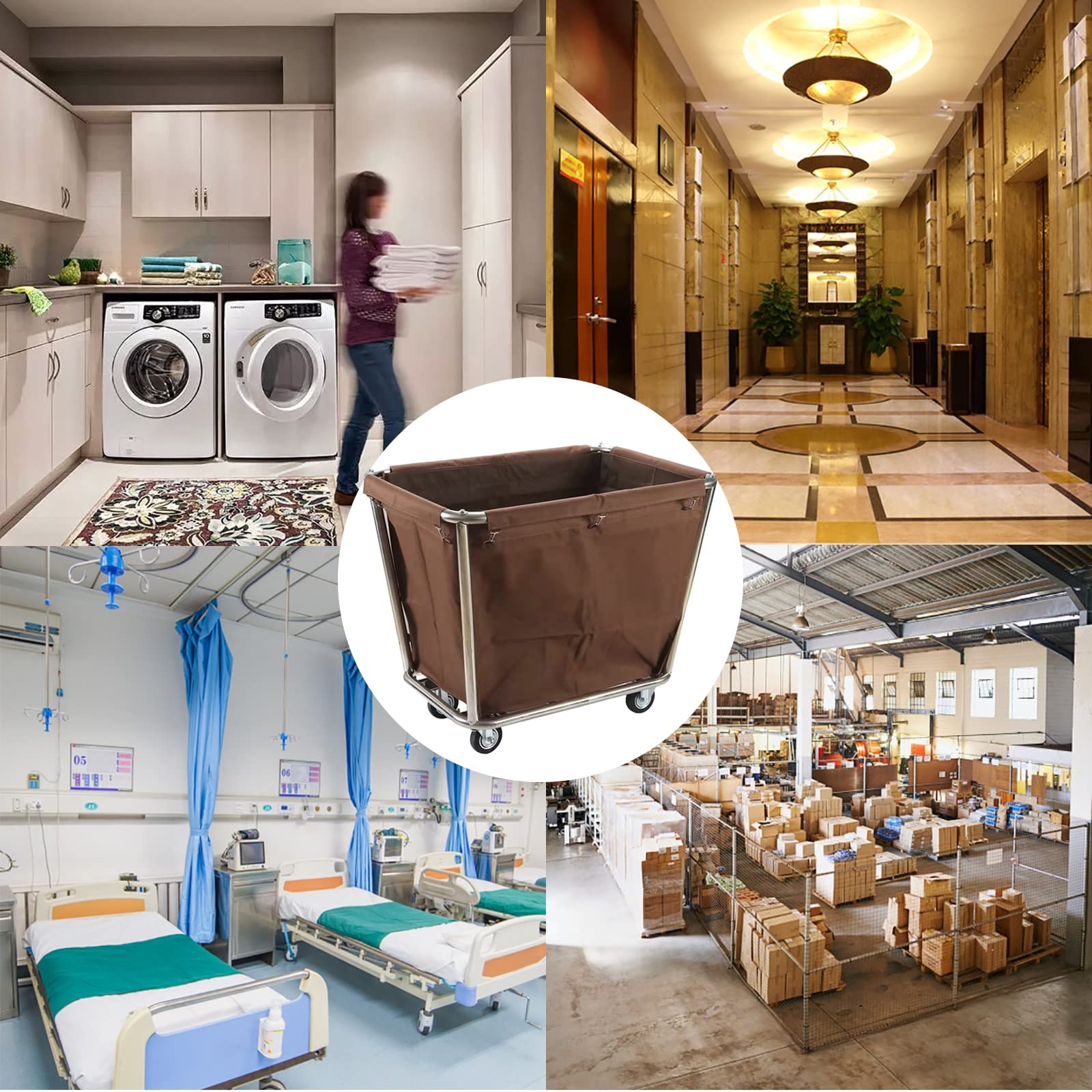 Carrello Pulizie Hotel Carrello per Bucato, Cesto Biancheria Sporca, Borsa in Tessuto Rimovibile, Portante80kg con 4 Ruote Silenziose Adatto per Hotel, Lavanderia, Ospedale, Casa, Industria, ECC