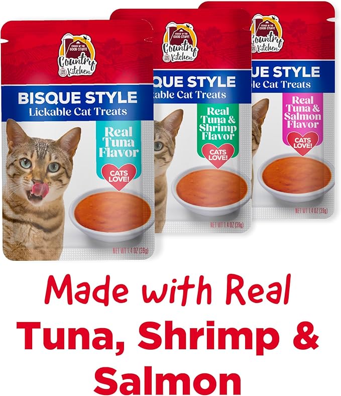 Country Kitchen, Bisque Lickable Cat Treats, Variedad 3 Sabores, 12 Tubos miniatura 2