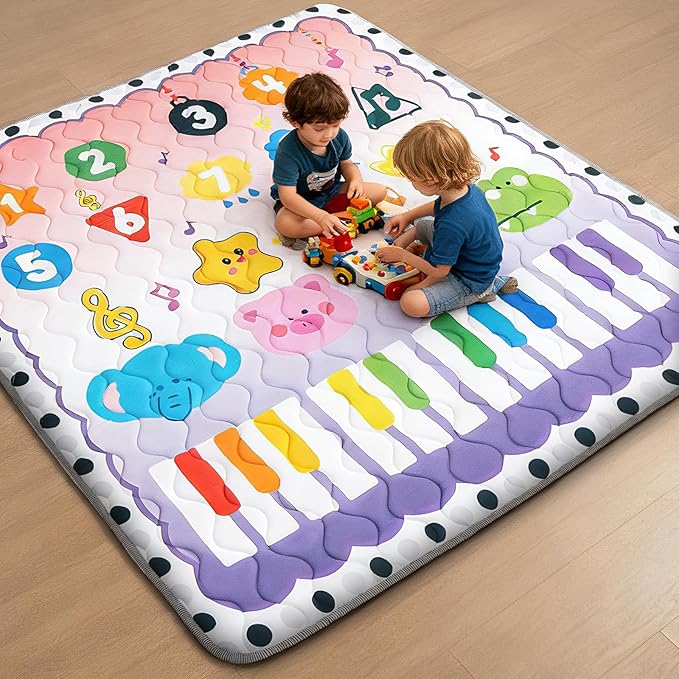 RONGFA Baby Play Mat for Floor, 50'' x 50'' Thicken Foam Soft Padded Mat for Baby, Playpen Mat for Toddlers Infant Kids, Machine Washable, Non-slip Bottom Safe for Crawling (Piano) miniatura 7