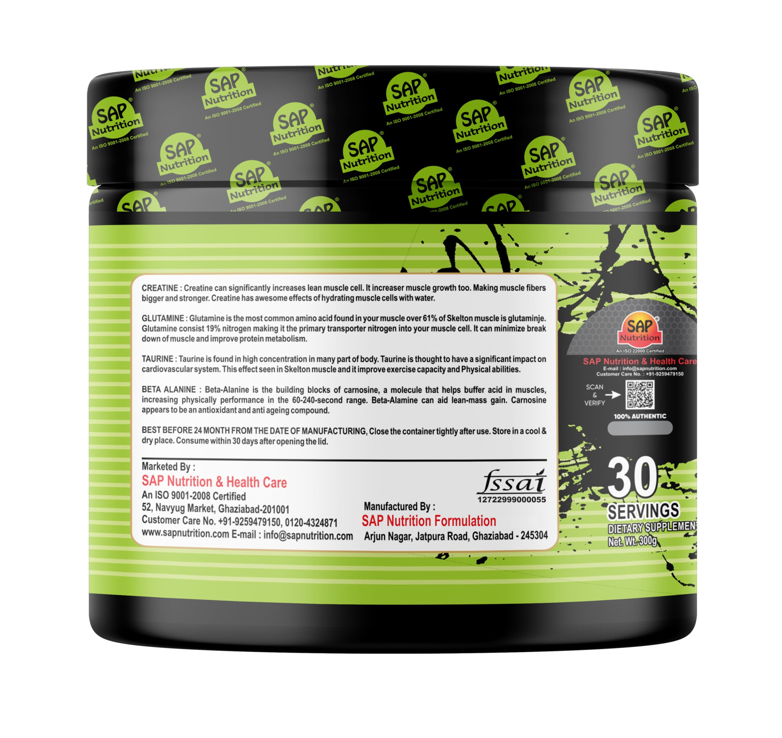 Sap Nutrition CGT Beta Alanine 300gm Powder | Serving Size 10gm | Suger Free | Helps Increase Workout Capacity, Strength & Endurance | Helps Delay Muscle Fatigue